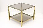 PAIR OF HOLLYWOOD REGENCY, ITALY, BRASS SIDE TABLES, SMOKED GLASS, 1970