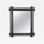 19TH CENTURY, AUSTRIA, RUSTIC TRAMP ART MIRROR, HAND CARVED