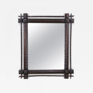 19TH CENTURY, AUSTRIA, RUSTIC TRAMP ART MIRROR, HAND CARVED