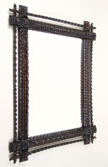 19TH CENTURY, AUSTRIA, RUSTIC TRAMP ART MIRROR, HAND CARVED