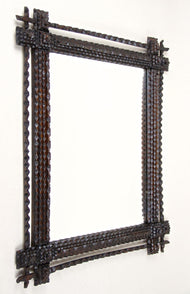 19TH CENTURY, AUSTRIA, RUSTIC TRAMP ART MIRROR, HAND CARVED