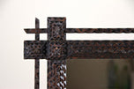 19TH CENTURY, AUSTRIA, RUSTIC TRAMP ART MIRROR, HAND CARVED