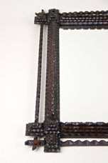 19TH CENTURY, AUSTRIA, RUSTIC TRAMP ART MIRROR, HAND CARVED