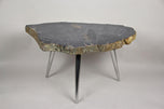 PETRIFIED WOOD SIDE TABLE, STAINLESS STEEL FEET, ORGANIC MODERN, 2021