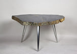 PETRIFIED WOOD SIDE TABLE, STAINLESS STEEL FEET, ORGANIC MODERN, 2021