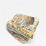 MODERN ORGANIC PETRIFIED WOOD SINGLE SINK, GREY, BROWN, YELLOW TONES, NEW, INDONESIA