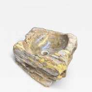 MODERN ORGANIC PETRIFIED WOOD SINGLE SINK, GREY, BROWN, YELLOW TONES, NEW, INDONESIA