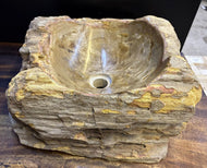 MODERN ORGANIC PETRIFIED WOOD SINGLE SINK, GREY, BROWN, YELLOW TONES, NEW, INDONESIA