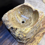 MODERN ORGANIC PETRIFIED WOOD SINGLE SINK, GREY, BROWN, YELLOW TONES, NEW, INDONESIA