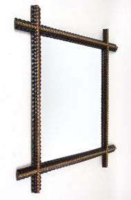 19TH CENTURY, AUSTRIA, TRAMP ART, WALL MIRROR, HANDCARVED, 1880