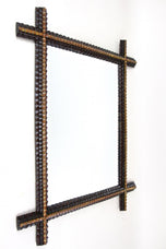 RUSTIC, TRAMP ART, WALL MIRROR, HANDCARVED, AUSTRIA, 19TH CENTURY
