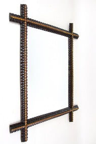 RUSTIC, TRAMP ART, WALL MIRROR, HANDCARVED, AUSTRIA, 19TH CENTURY