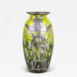 LOETZ WITWE GLASS VASE, CYTISUS YELLOW, SILVER OVERLAY, BOHEMIA, 1902