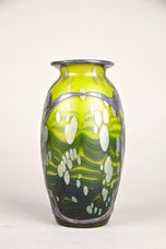 LOETZ WITWE GLASS VASE, CYTISUS YELLOW, SILVER OVERLAY, BOHEMIA, 1902
