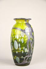 LOETZ WITWE GLASS VASE, CYTISUS YELLOW, SILVER OVERLAY, BOHEMIA, 1902