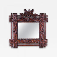 19TH CENTURY, GERMANY, BLACK FOREST RUSTIC WALL MIRROR, HAND CARVED, CIRCA 1880