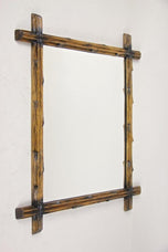 19TH CENTURY, AUSTRIA, BLACK FOREST WALL MIRROR, RUSTIC, BLACK ACCENTS