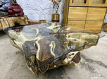 ORGANIC MODERN ROOT TABLE, SONOKELING WOOD, SAFETY GLASS, 2024