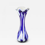 MID CENTURY, ITALY, MURANO GLASS, DARK BLUE, WHITE, VASE