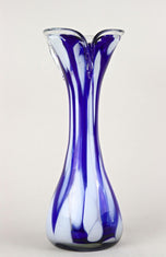 MID CENTURY, ITALY, MURANO GLASS, DARK BLUE, WHITE, VASE