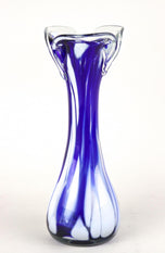 MID CENTURY, ITALY, MURANO GLASS, DARK BLUE, WHITE, VASE