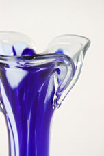 MID CENTURY, ITALY, MURANO GLASS, DARK BLUE, WHITE, VASE