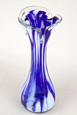 MID CENTURY, ITALY, MURANO GLASS, DARK BLUE, WHITE, VASE