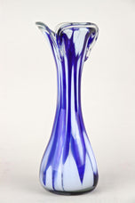 MID CENTURY, ITALY, MURANO GLASS, DARK BLUE, WHITE, VASE