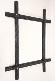 19TH CENTURY, AUSTRIA, TRAMP ART WALL MIRROR, HAND CARVED, RUSTIC