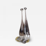 20TH CENTURY, GERMANY, ABSTRACT TWO-NECKED GLASS VASE, SIGNED, CIRCA 1980