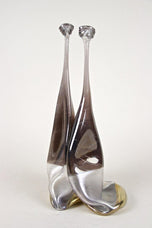 20TH CENTURY, GERMANY, ABSTRACT TWO-NECKED GLASS VASE, SIGNED, CIRCA 1980