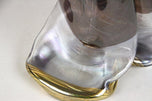 20TH CENTURY, GERMANY, ABSTRACT TWO-NECKED GLASS VASE, SIGNED, CIRCA 1980