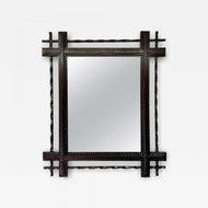 19TH CENTURY, AUSTRIA, RURAL TRAMP ART, WALL MIRROR, BASSWOOD, HAND CARVED, CIRCA 1890