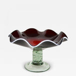 20TH CENTURY, ITALY, DARK RED MURANO GLASS BOWL, GREEN BASE, 1970