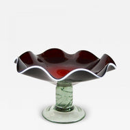 20TH CENTURY, ITALY, DARK RED MURANO GLASS BOWL, GREEN BASE, 1970