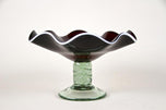 20TH CENTURY, ITALY, DARK RED MURANO GLASS BOWL, GREEN BASE, 1970