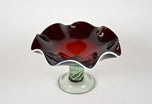 20TH CENTURY, ITALY, DARK RED MURANO GLASS BOWL, GREEN BASE, 1970