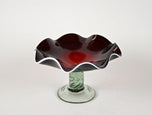 20TH CENTURY, ITALY, DARK RED MURANO GLASS BOWL, GREEN BASE, 1970