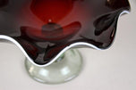 20TH CENTURY, ITALY, DARK RED MURANO GLASS BOWL, GREEN BASE, 1970