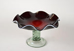 20TH CENTURY, ITALY, DARK RED MURANO GLASS BOWL, GREEN BASE, 1970