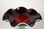 20TH CENTURY, ITALY, DARK RED MURANO GLASS BOWL, GREEN BASE, 1970