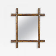 19TH CENTURY, AUSTRIA, RUSTIC TRAMP ART WALL MIRROR, HANDCARVED, CIRCA 1870