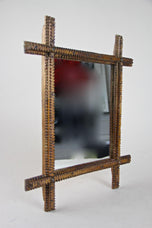 19TH CENTURY, AUSTRIA, RUSTIC TRAMP ART WALL MIRROR, HANDCARVED, CIRCA 1870