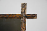 19TH CENTURY, AUSTRIA, RUSTIC TRAMP ART WALL MIRROR, HANDCARVED, CIRCA 1870
