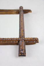 19TH CENTURY, AUSTRIA, RUSTIC TRAMP ART WALL MIRROR, HANDCARVED, CIRCA 1870