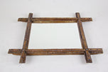 19TH CENTURY, AUSTRIA, RUSTIC TRAMP ART WALL MIRROR, HANDCARVED, CIRCA 1870