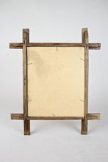 19TH CENTURY, AUSTRIA, RUSTIC TRAMP ART WALL MIRROR, HANDCARVED, CIRCA 1870