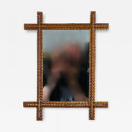19TH CENTURY, AUSTRIA, RUSTIC TRAMP ART MIRROR, HAND CARVED, CIRCA 1880