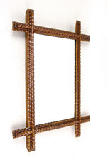 19TH CENTURY, AUSTRIA, RUSTIC TRAMP ART MIRROR, HAND CARVED, CIRCA 1880