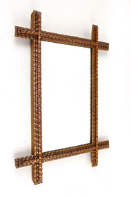 19TH CENTURY, AUSTRIA, RUSTIC TRAMP ART MIRROR, HAND CARVED, CIRCA 1880